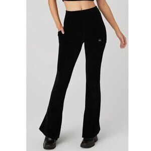 ALO Yoga Micro Corduroy High Waist Winter Break Flare Pants Black Women's XS